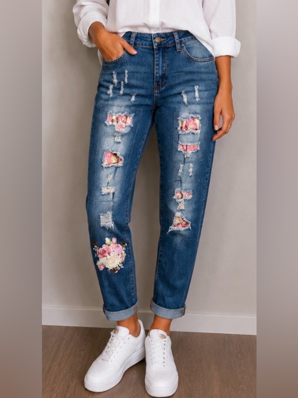 Boutique Jeans Patchwork Floral Distressed Crop Cottagecore Stretch Vintage Rare